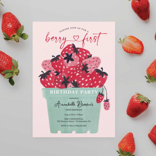 Berry First Birthday Party Invitation Strawberry (Creator Uploaded)