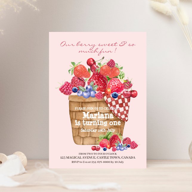Berry First Birthday Party Invitation Strawberry  (Creator Uploaded)