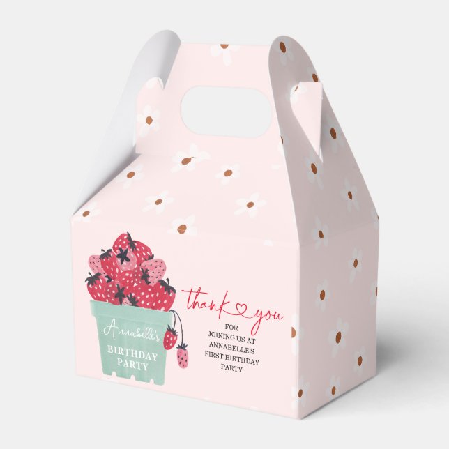 Berry First Birthday Party Invitation Strawberry Favour Box (Front Side)