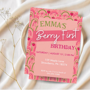 Berry First Birthday Party Invitation, Strawberry Invitation