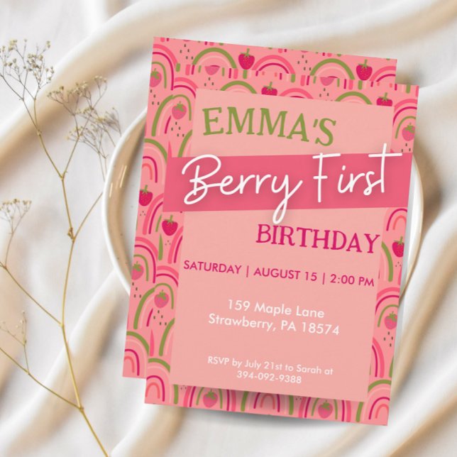 Berry First Birthday Party Invitation, Strawberry Invitation (Creator Uploaded)