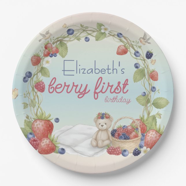 Berry First Birthday Party Paper Plate (Front)