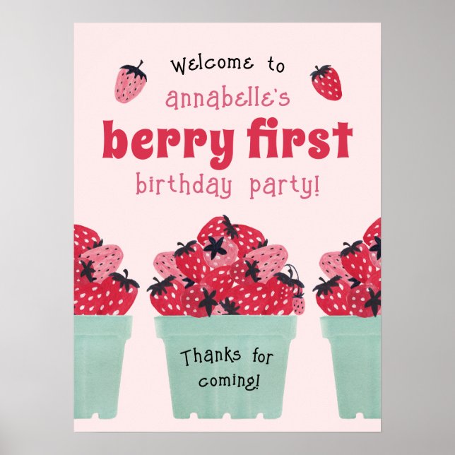 Berry First Birthday Party Poster Sign (Front)