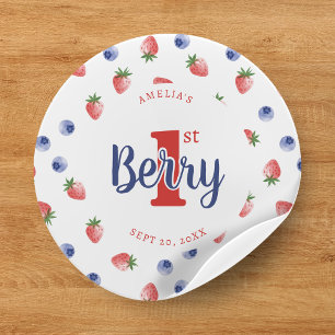 Berry First Birthday Party Strawberry & Blueberry Classic Round Sticker