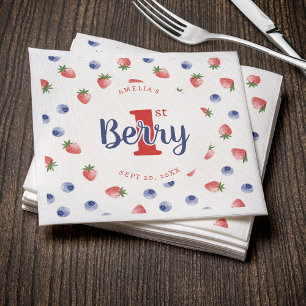 Berry First Birthday Party Strawberry & Blueberry Napkin