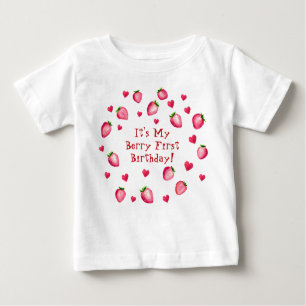 Berry First Birthday Party Strawberry Hearts  Baby T-Shirt
