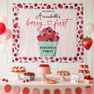 Berry First Birthday Party Strawberry Tapestry