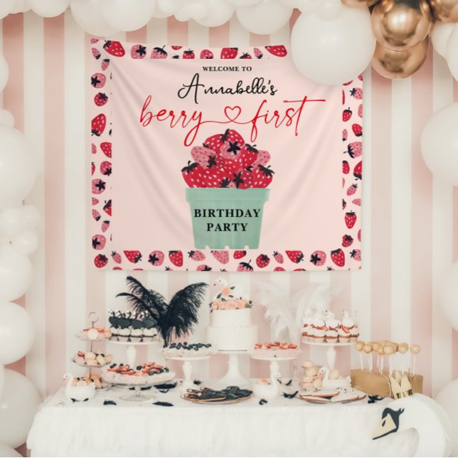 Berry First Birthday Party Strawberry Tapestry (Berry First Birthday Party Banner)