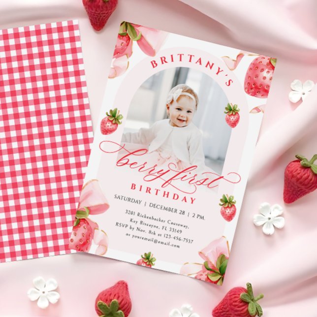 Berry First Birthday Photo Invitation (Creator Uploaded)