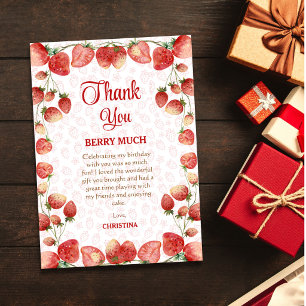 Berry first birthday pink strawberry sweet girl thank you card