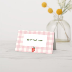 Berry First Birthday Plaid & Pink Place Cards