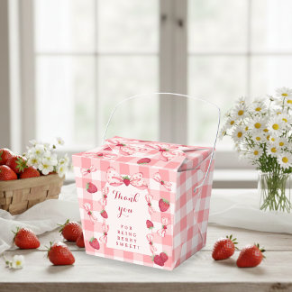 Berry First Birthday Red Gingham Bows Square Favour Box