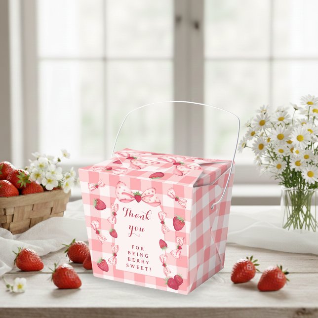 Berry First Birthday Red Gingham Bows Square Favour Box (Berry First Birthday Red Gingham Bows Square Favor Boxes - Take Out 3x2.75x3.75)