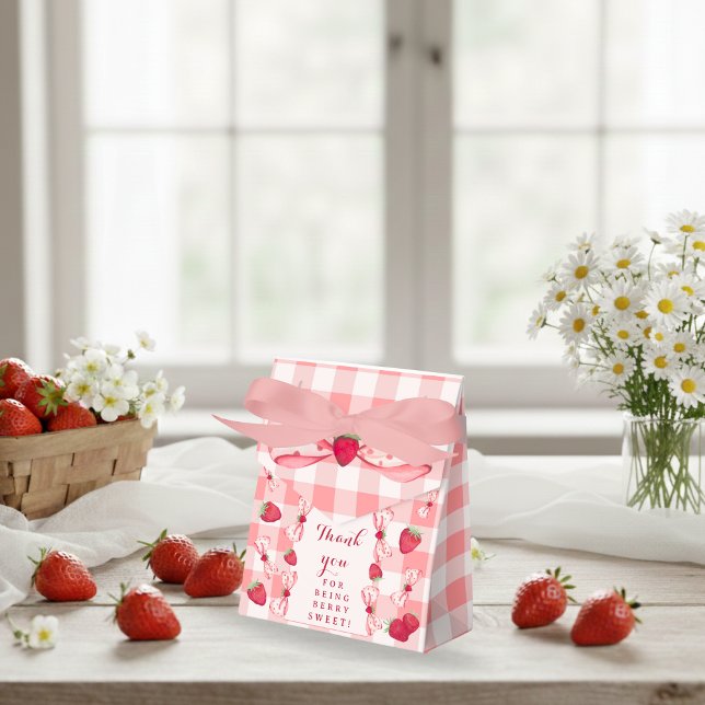 Berry First Birthday Red Gingham Bows Square Favour Box (Berry First Birthday Red Gingham Bows Square Favor Boxes -Tent 3x1.5x3.25)
