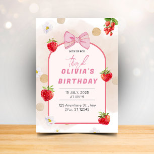 Berry First Birthday Red Strawberry Daisy Party  Invitation