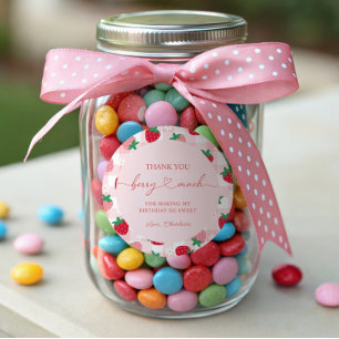 Berry First Birthday Round Sticker Labels