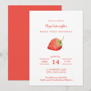 Berry First Birthday Simple Strawberry Invitation