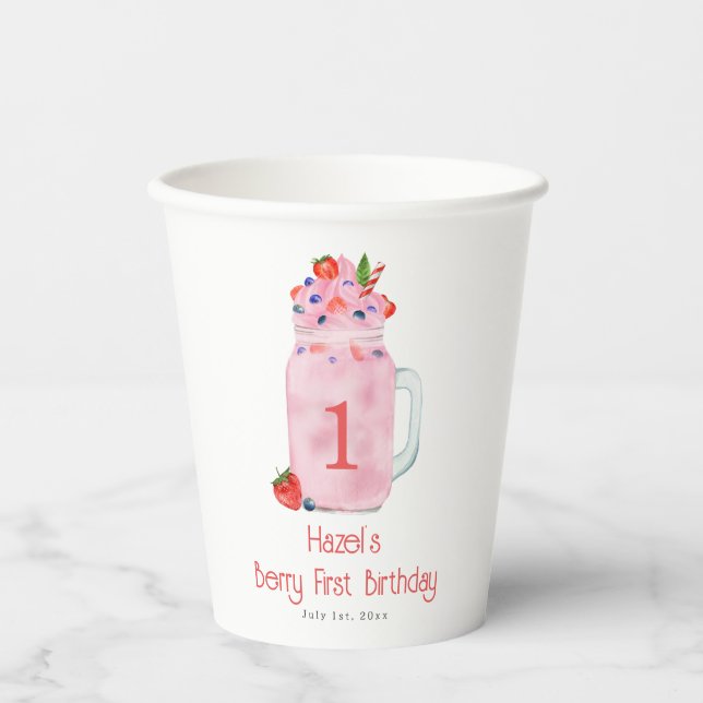 Berry First Birthday Smoothie Paper Cups (Front)