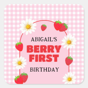 BERRY FIRST BIRTHDAY  SQUARE STICKER