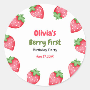 Berry First Birthday Strawberry 1st Birthday  Classic Round Sticker