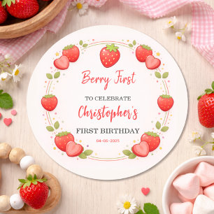 Berry First Birthday   Strawberry 1st Birthday  Classic Round Sticker