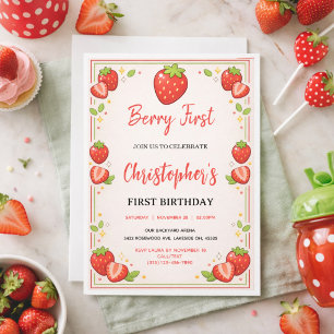 Berry First Birthday   Strawberry 1st Birthday  Invitation