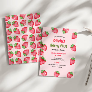 Berry First Birthday Strawberry 1st Birthday Invitation