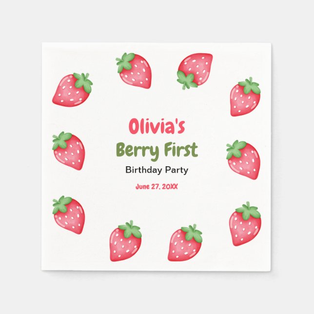 Berry First Birthday Strawberry 1st Birthday  Napkin (Front)