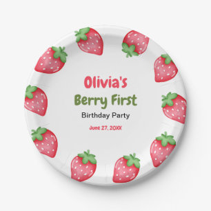 Berry First Birthday Strawberry 1st Birthday Paper Plate