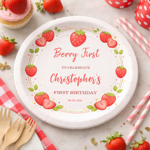 Berry First Birthday Strawberry 1st Birthday Paper Plate