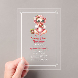 Berry First Birthday Strawberry 1st Birthday Party Acrylic Invitations