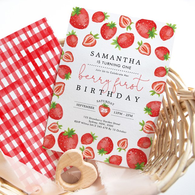 Berry First Birthday Strawberry 1st Birthday Party Invitation (Creator Uploaded)