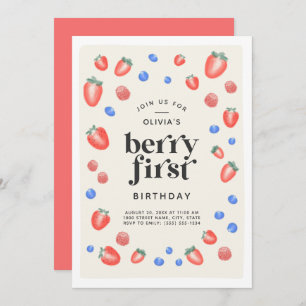 Berry First Birthday Strawberry Birthday Invitation