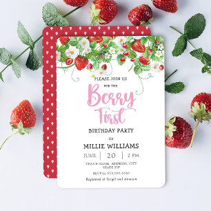 Berry First Birthday Strawberry Birthday Party Invitation