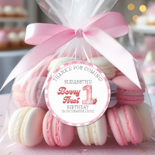 "Berry First Birthday Strawberry Birthday Theme Classic Round Sticker