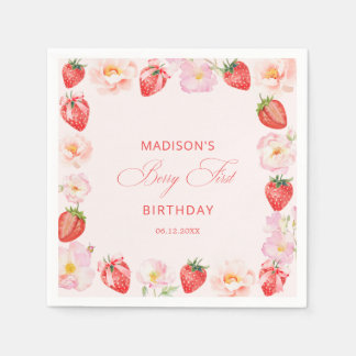 Berry First Birthday Strawberry Bow  Napkin
