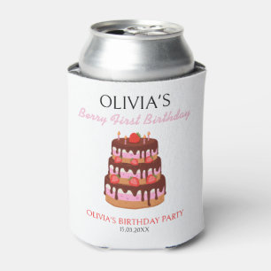 Berry First Birthday Strawberry Cake Birthday  Can Cooler