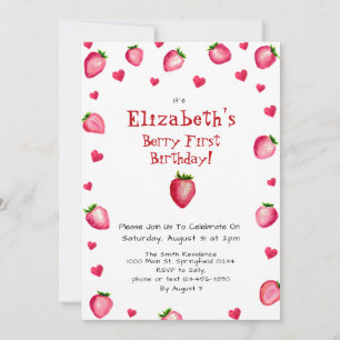 Berry First Birthday Strawberry Custom Photo 1st Invitation