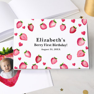 Berry First Birthday Strawberry Custom Photo  Guest Book