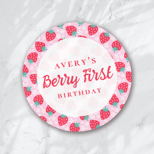Berry First Birthday Strawberry Daisy Classic Round Sticker