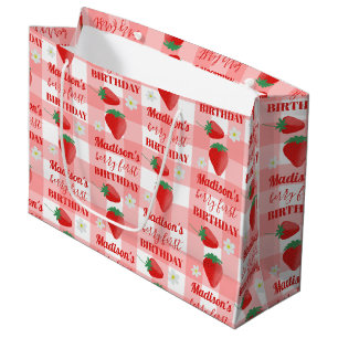 Berry First Birthday Strawberry First 1st Name Large Gift Bag