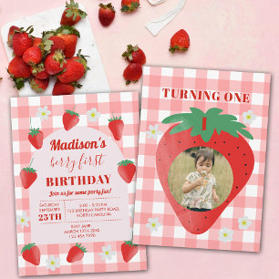 Berry First Birthday Strawberry First 1st Photo Invitation
