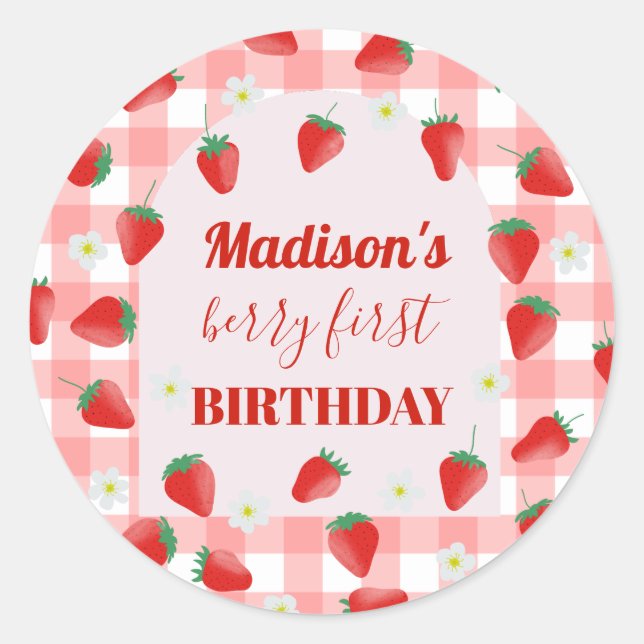 Berry First Birthday Strawberry First 1st Welcome Classic Round Sticker (Front)