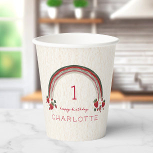 Berry First Birthday Strawberry Floral Rainbow Paper Cups