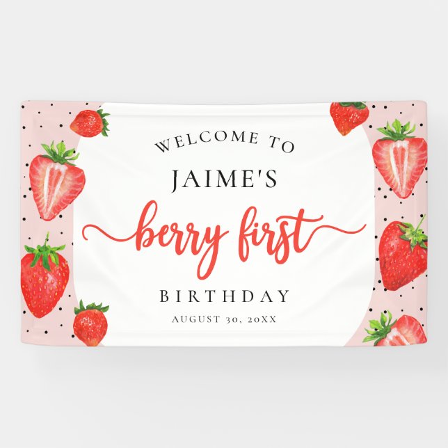 Berry First Birthday Strawberry Girl Welcome Banner (Horizontal)