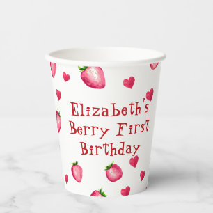 Berry First Birthday Strawberry Hearts Paper Cups