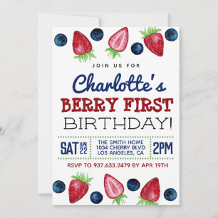 Berry First Birthday Strawberry Invitation