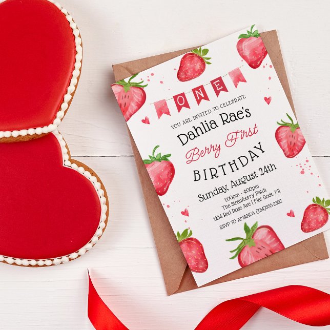 Berry First Birthday Strawberry Invitation (Creator Uploaded)