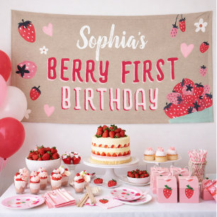 Berry First Birthday Strawberry Kraft Paper Banner