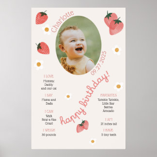 Berry First Birthday Strawberry Milestone Girl Poster